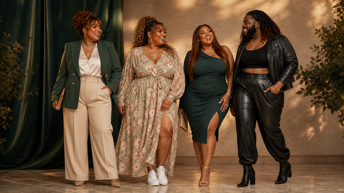 Four diverse plus-size women wearing stylish outfits for every occasion — Life Gets Better plus size style guide