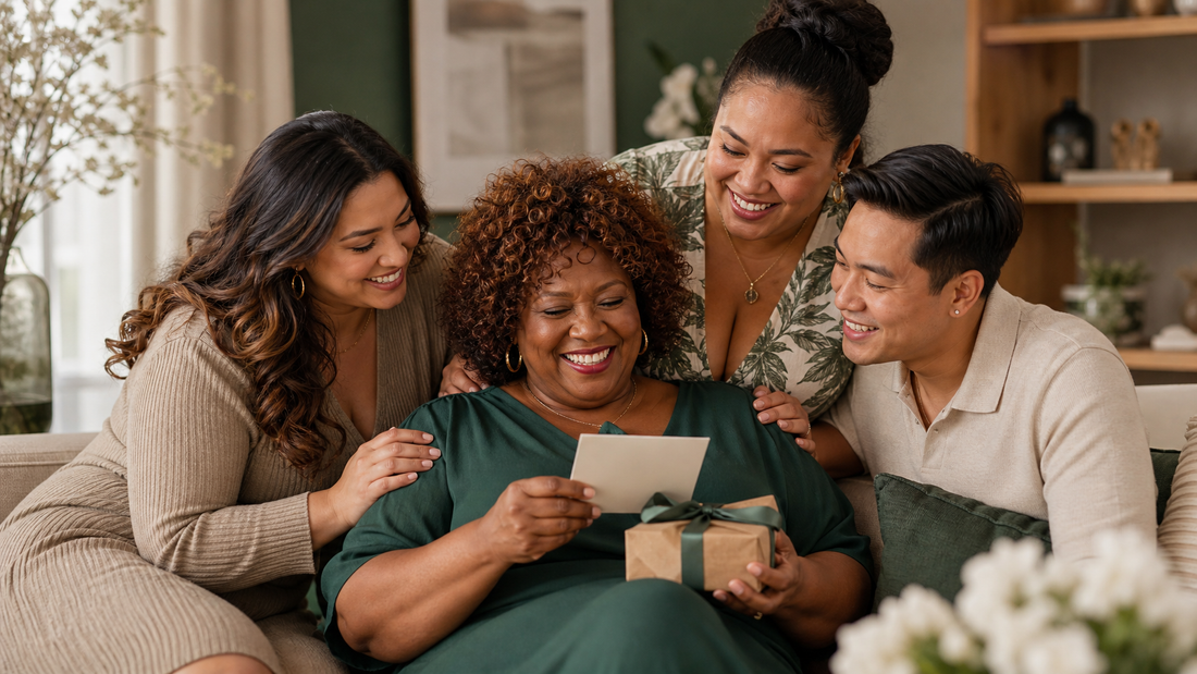 Diverse family sharing a warm, loving moment as they celebrate and appreciate mom