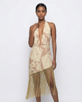 Gilded Floral Asymmetrical Fringe Dress