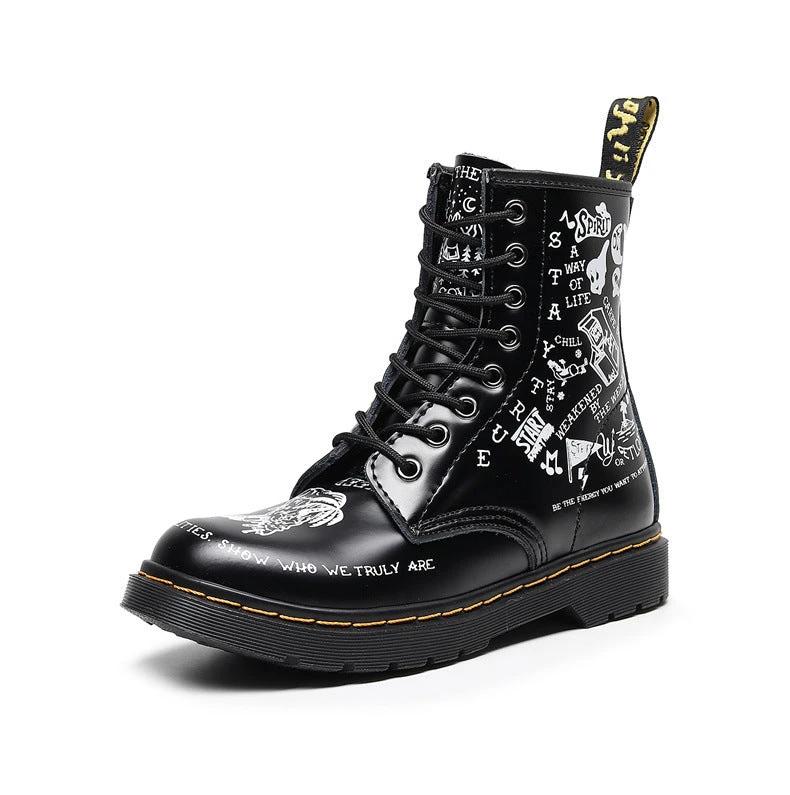 Men's Hard Leather Graffiti Boots