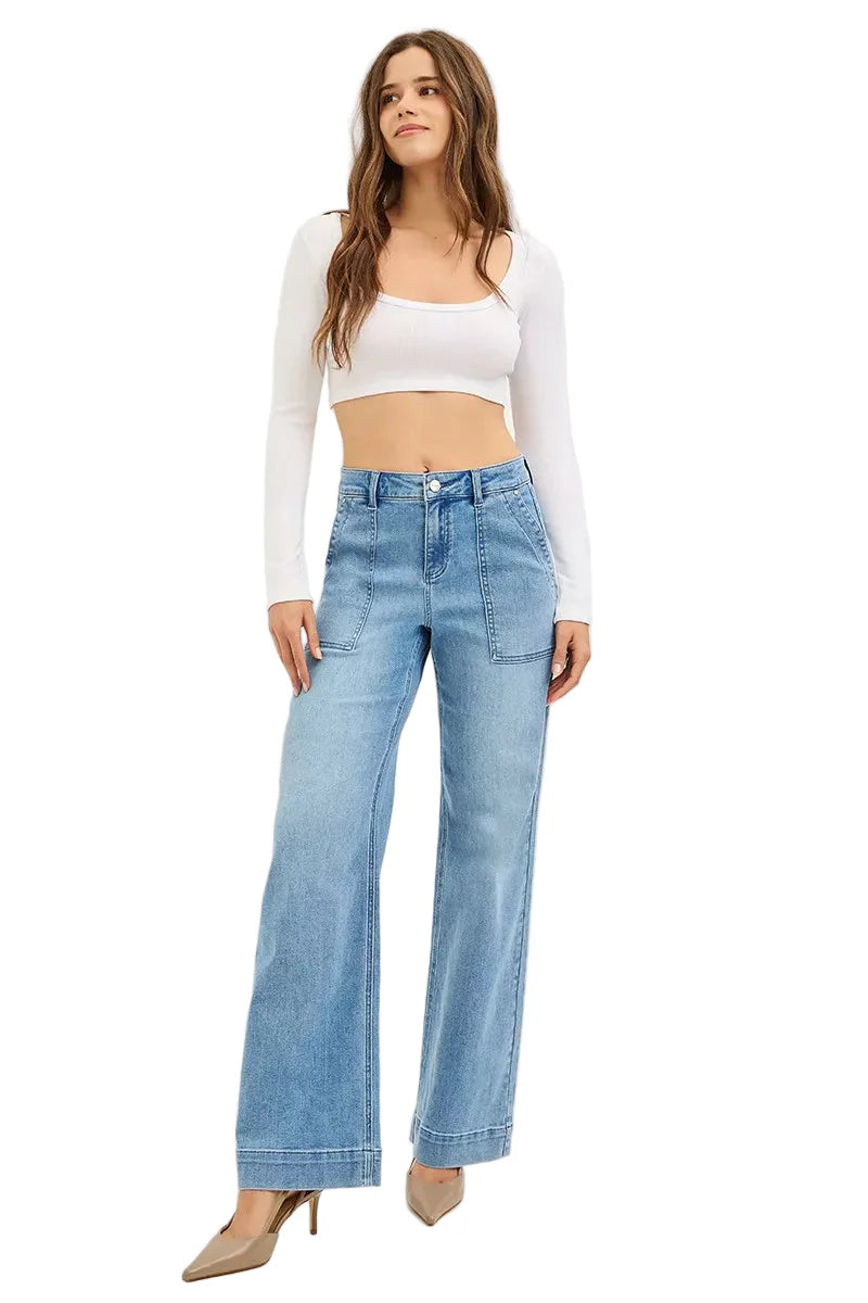 RISEN Full Size High Rise Straight Leg Jeans with Front Pockets Plus Size