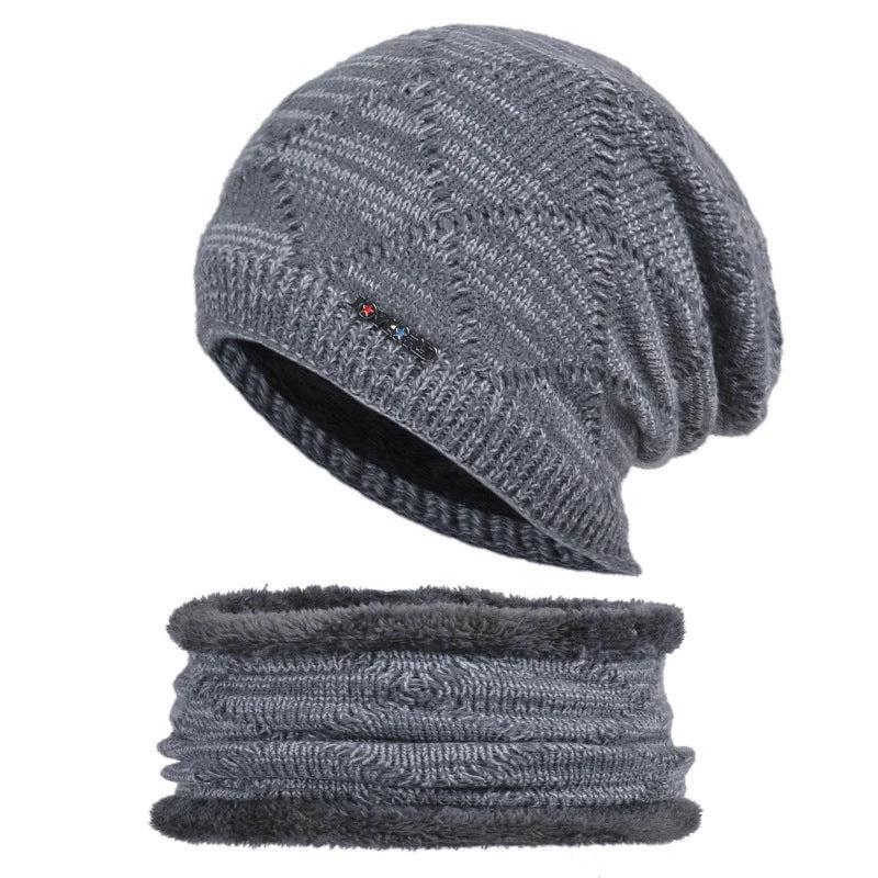 Men's Two-piece Woolen Hat With Head And Ear Protection and Neck Warmer