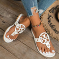 Women White Toe Post Flat Sandals Open Cutout Casual Summer Shoes