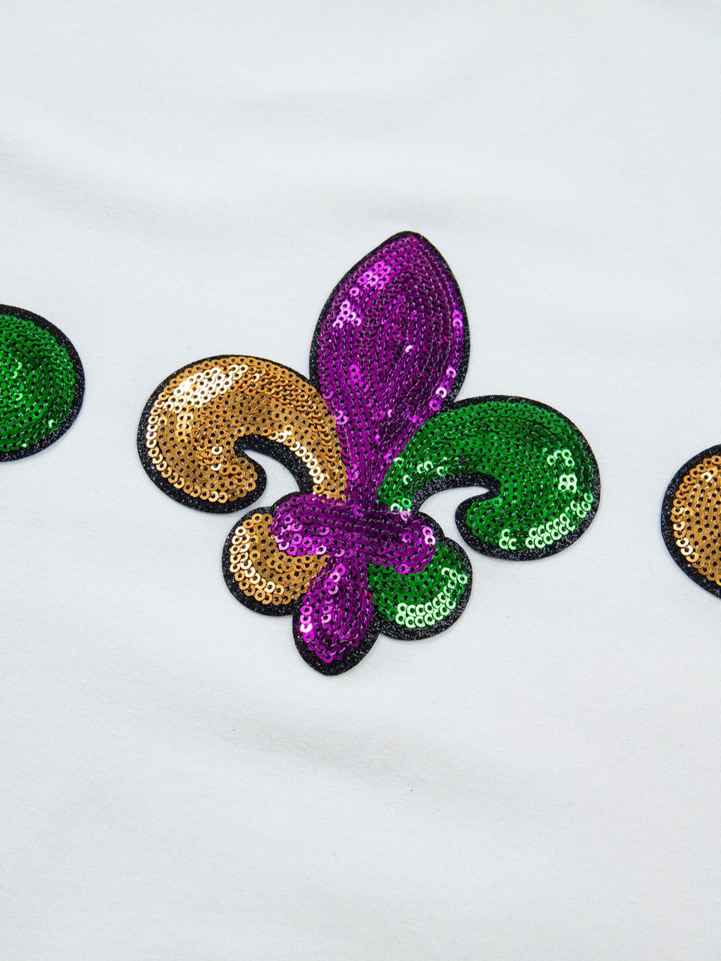 White Sequin Mardi Gras Fleur De Lis Graphic T-Shirt