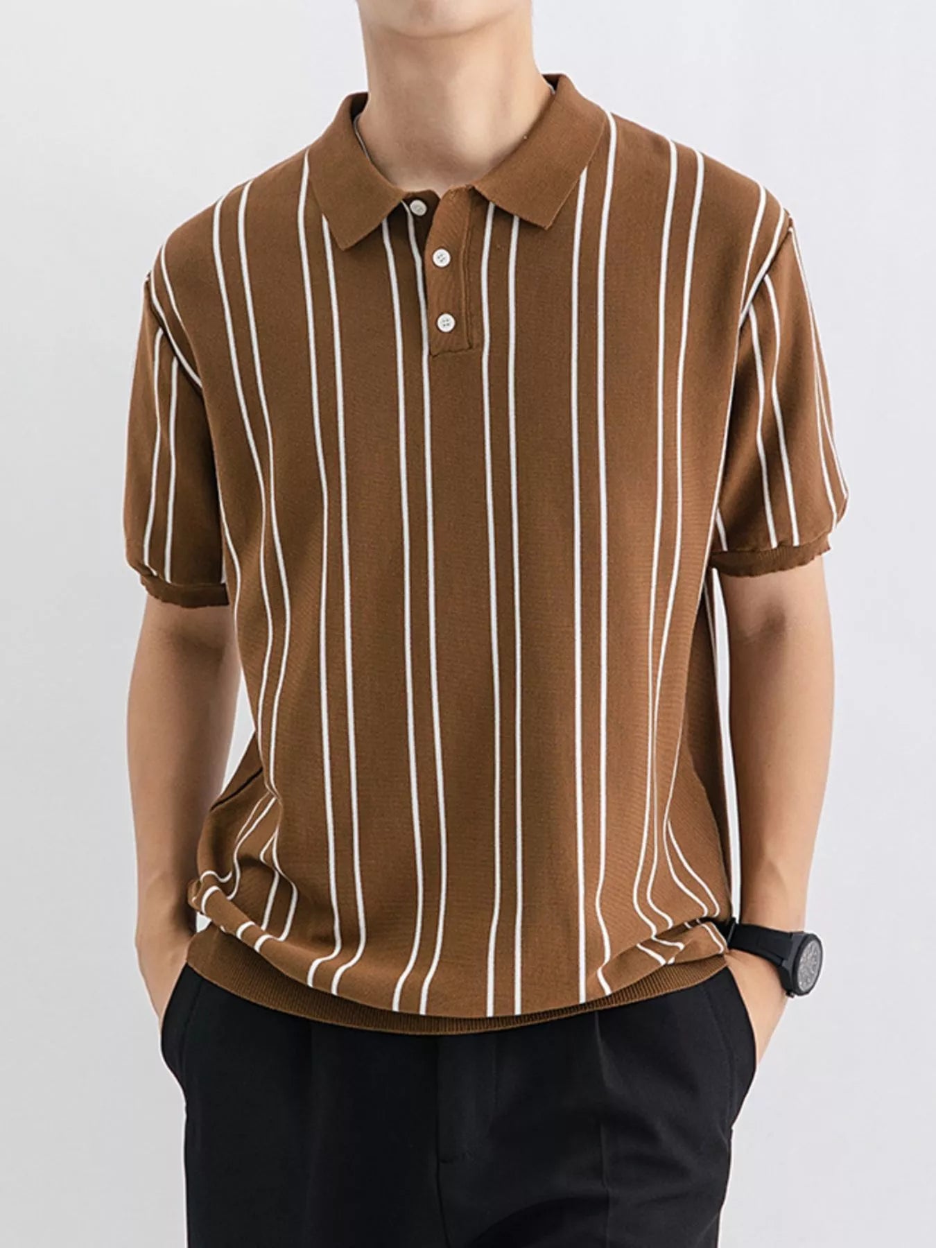 Men's Plus Size Striped Casual Fit Polo