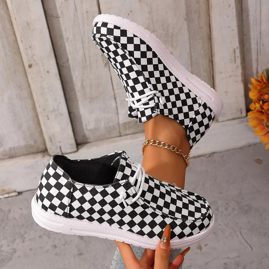 Women's Casual Checkerboard Canvas Slip-On Sneakers