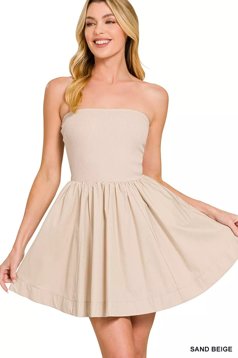 Zenana Knit Tube Top Flare Mini Dress