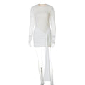 European And American Sexy Round Neck Lace Stitching Long Sleeve Slim Fit Dress