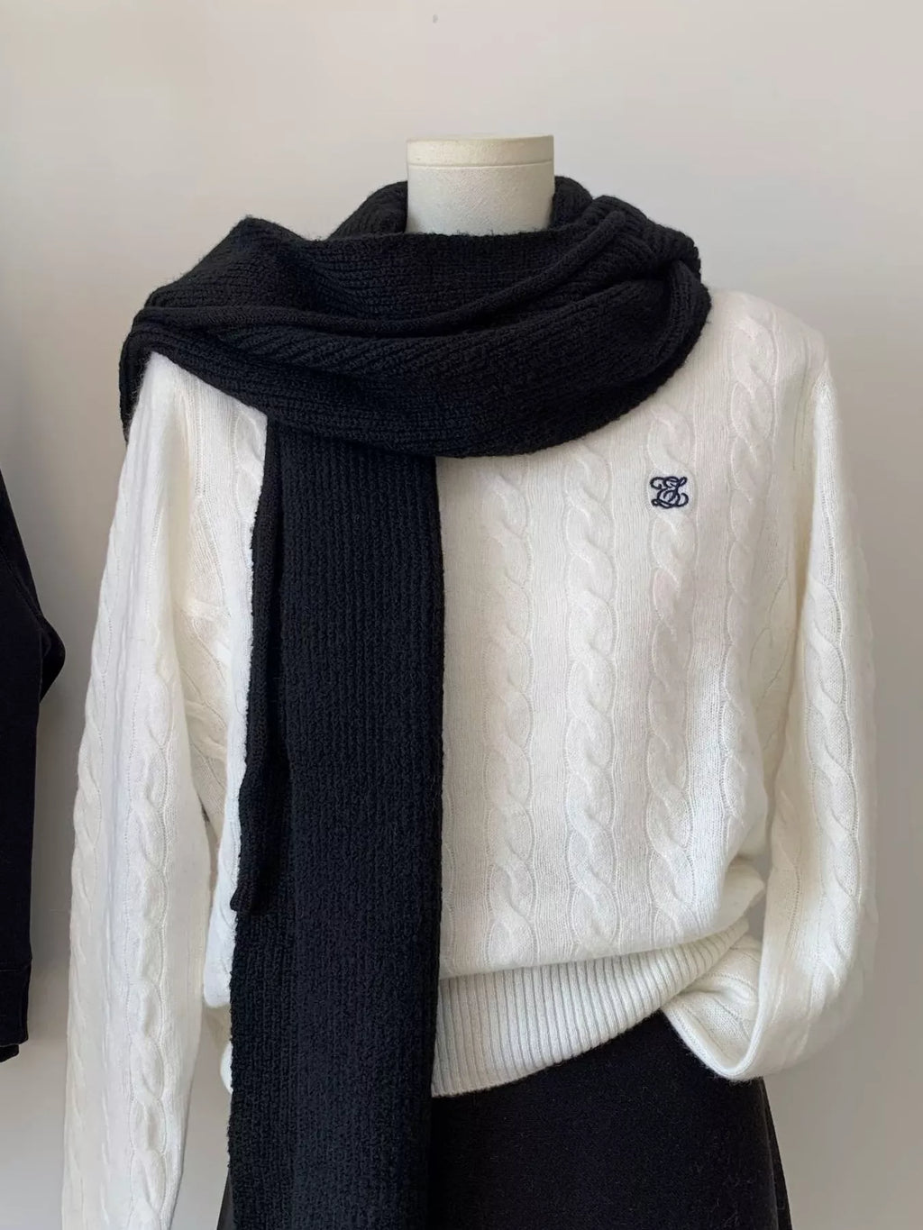 Wool Knit Scarf Hat - Solid Color Unisex