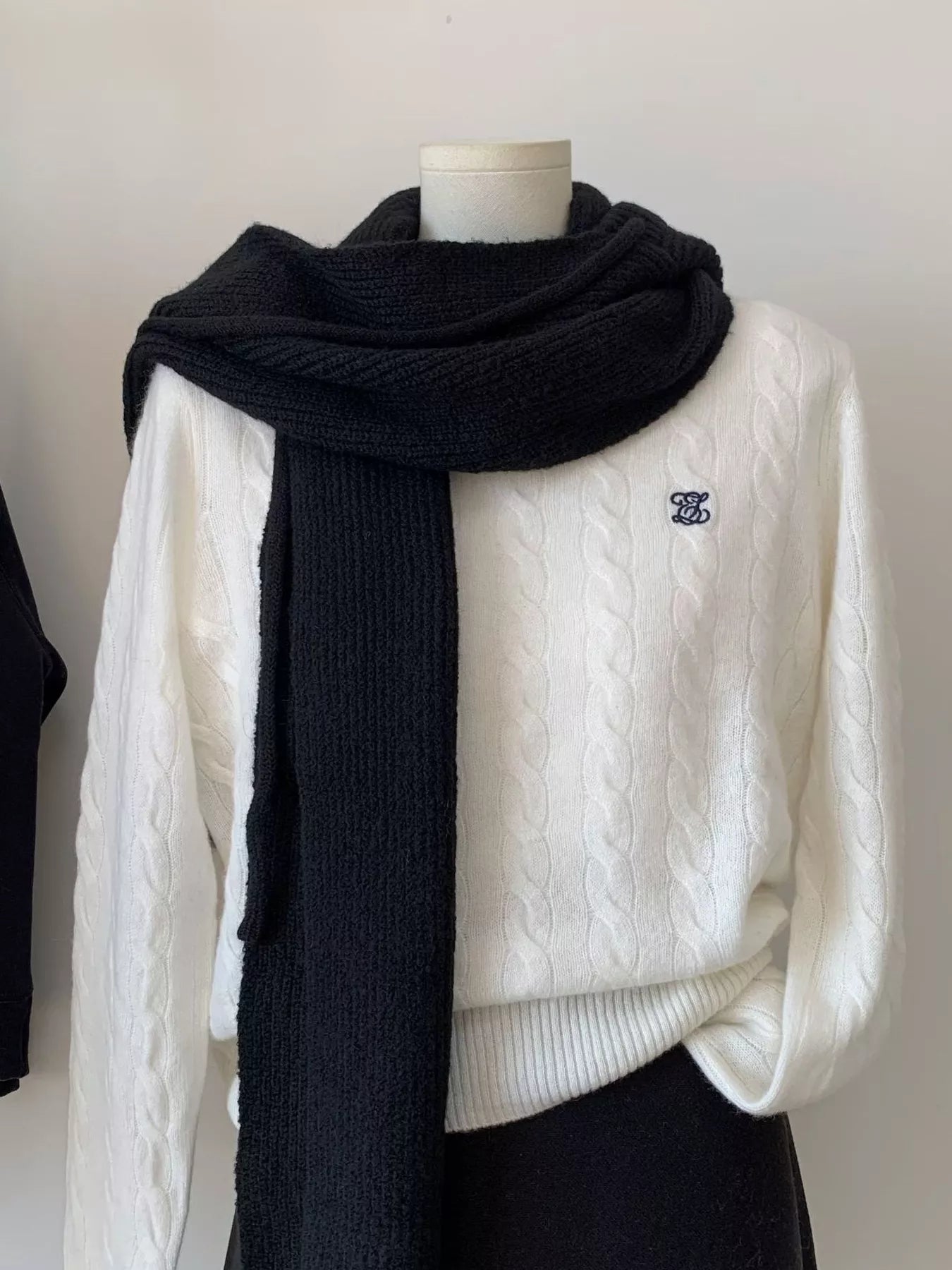 Wool Knit Scarf Hat - Solid Color Unisex