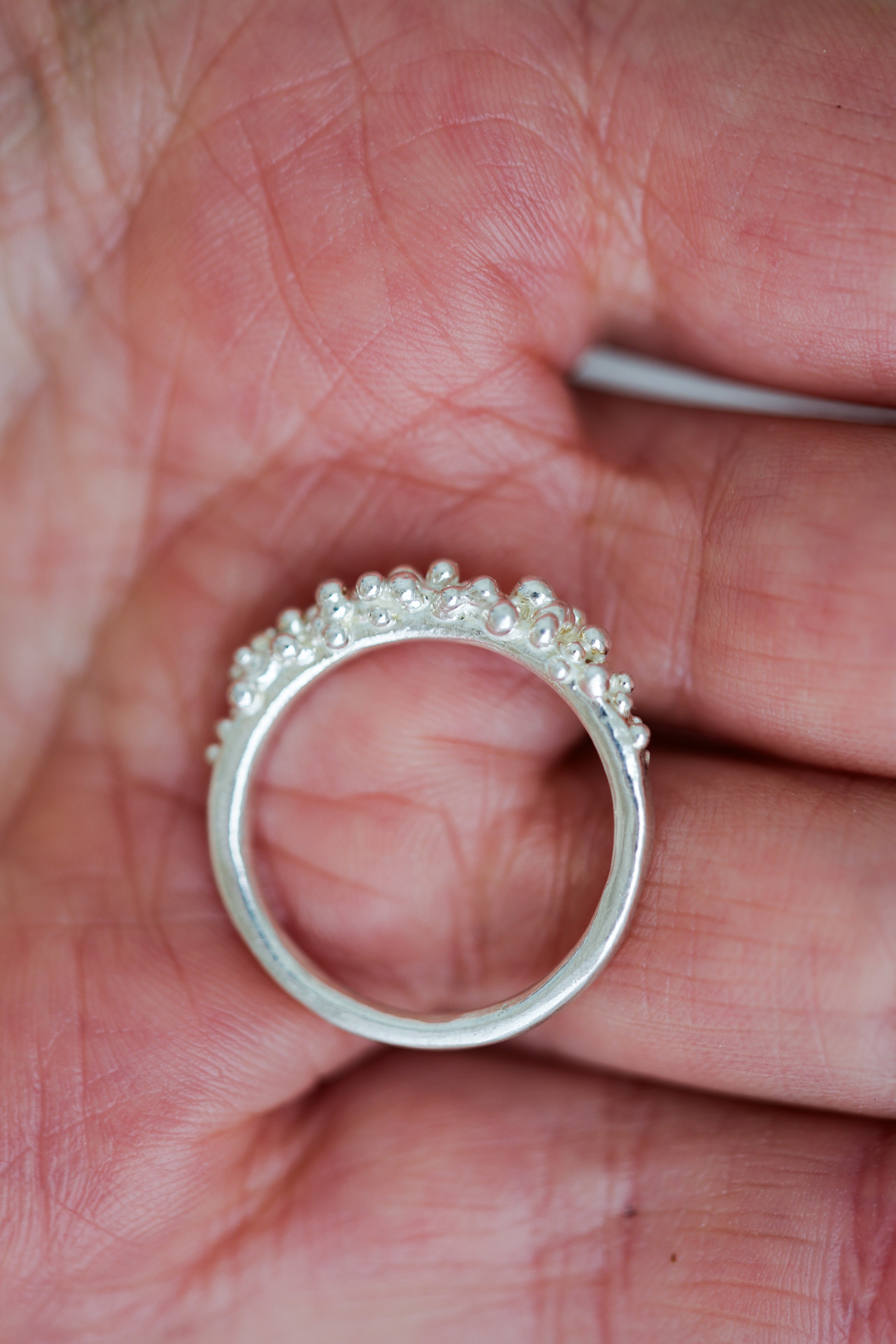 Bubbling ocean ring, size 6, recycled sterling silver.