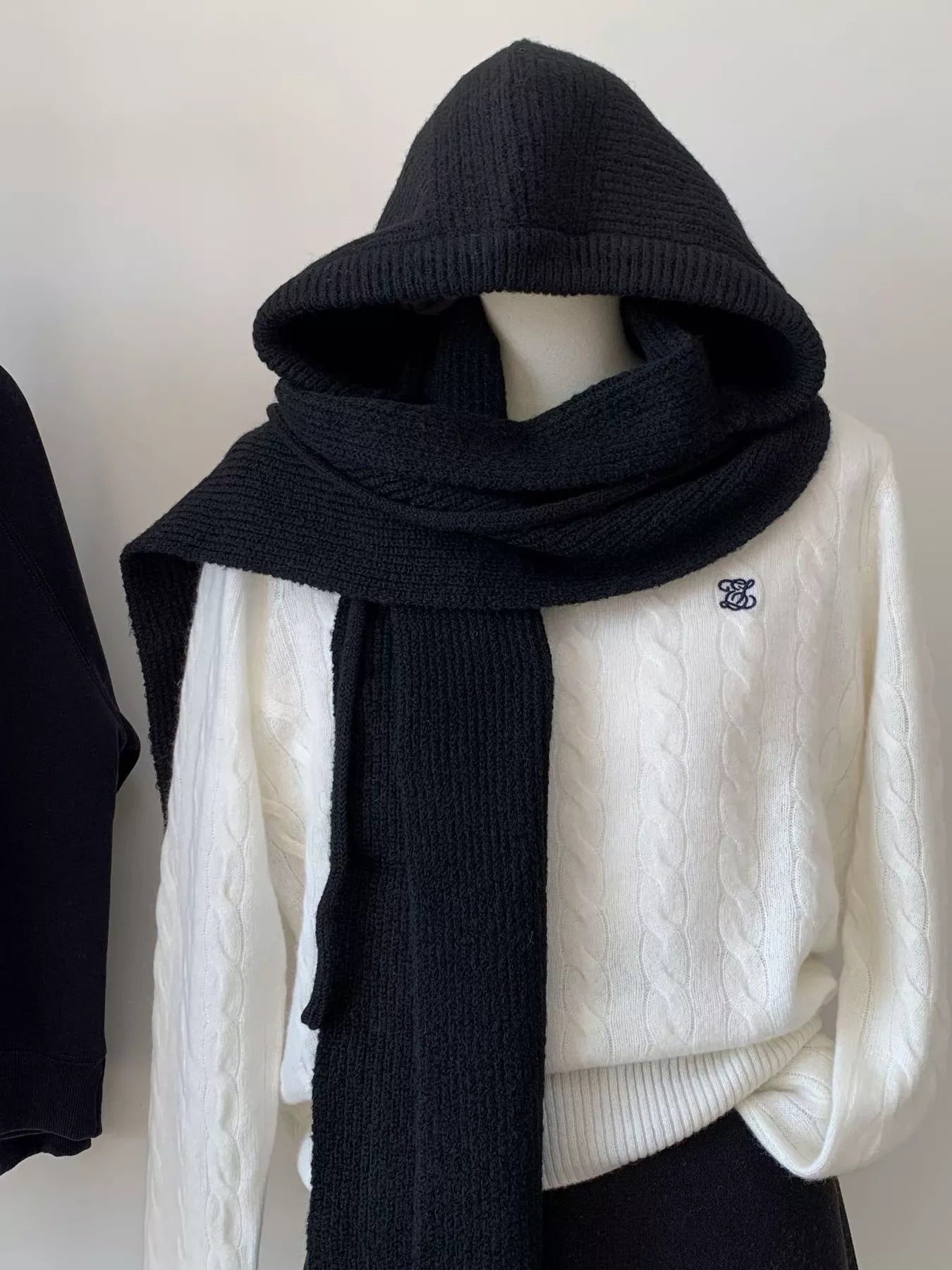 Wool Knit Scarf Hat - Solid Color Unisex