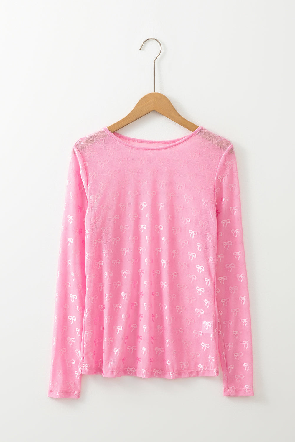 Black Mesh Bow Pattern Long Sleeve Women's Top