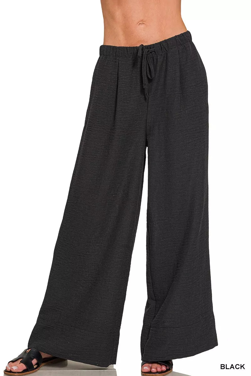 Woven Airflow Drawstring Pants Lightweight Comfortable Trousers