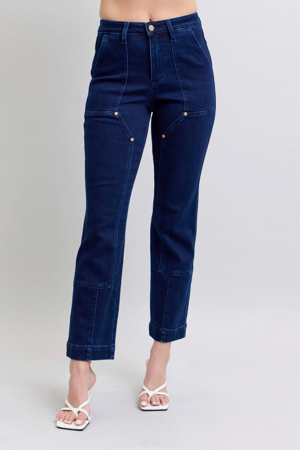 Judy Blue Full Size Hw Work Wear Knee Patch Straight Jeans Plus Size