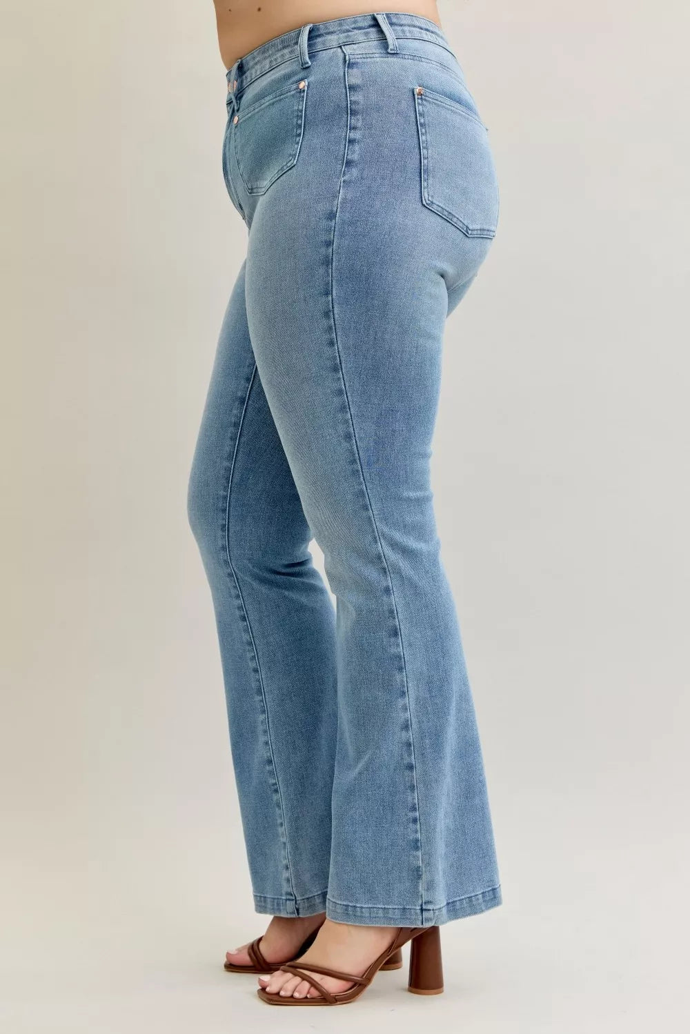 Judy Blue Bootcut Jeans Plus Size Mid Rise With Contrast Wash And Front Patch Pockets