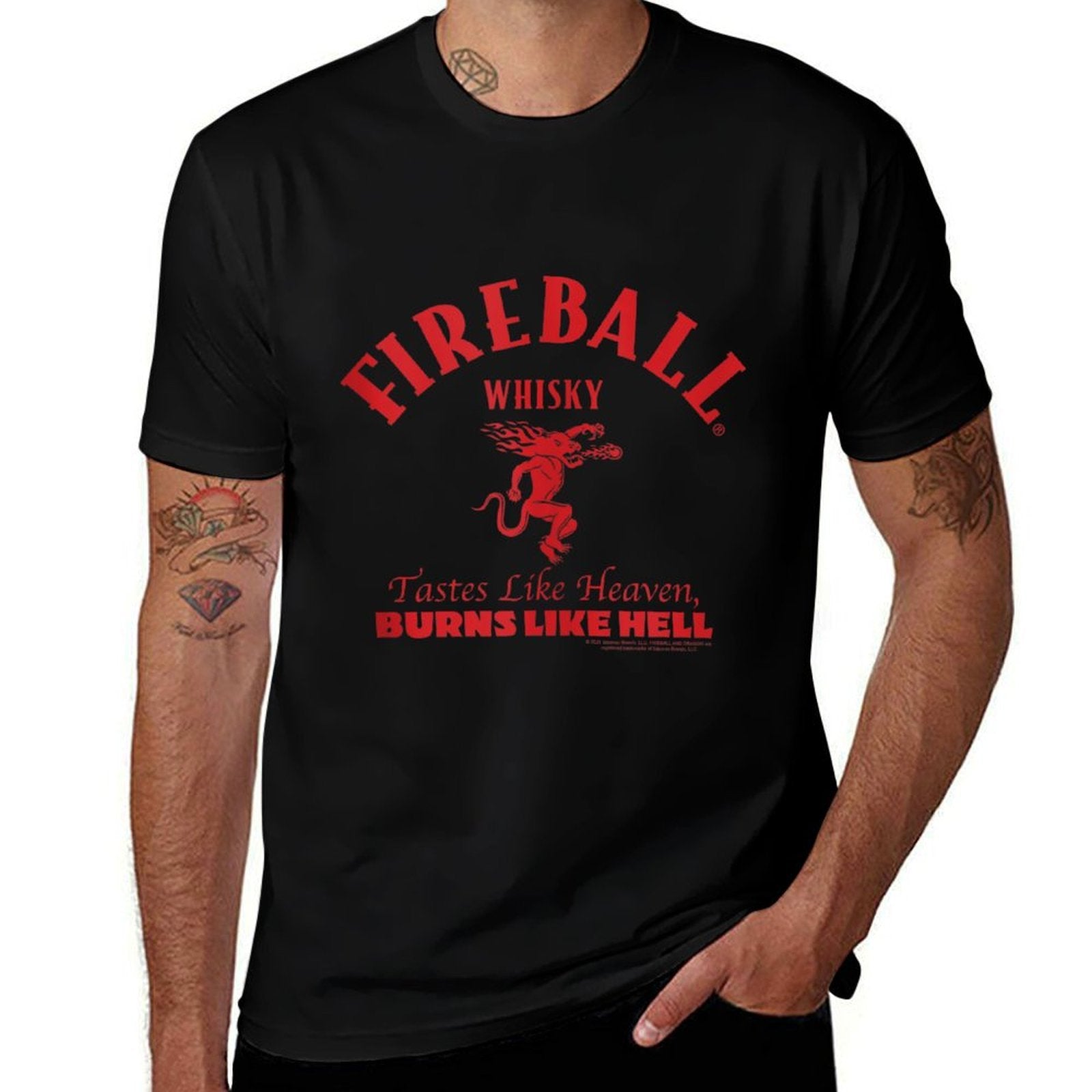 Fireball Cinnamon Whisky Tastes Like Heaven Burns Like Hell  Wrinkle-resistant T-Shirt