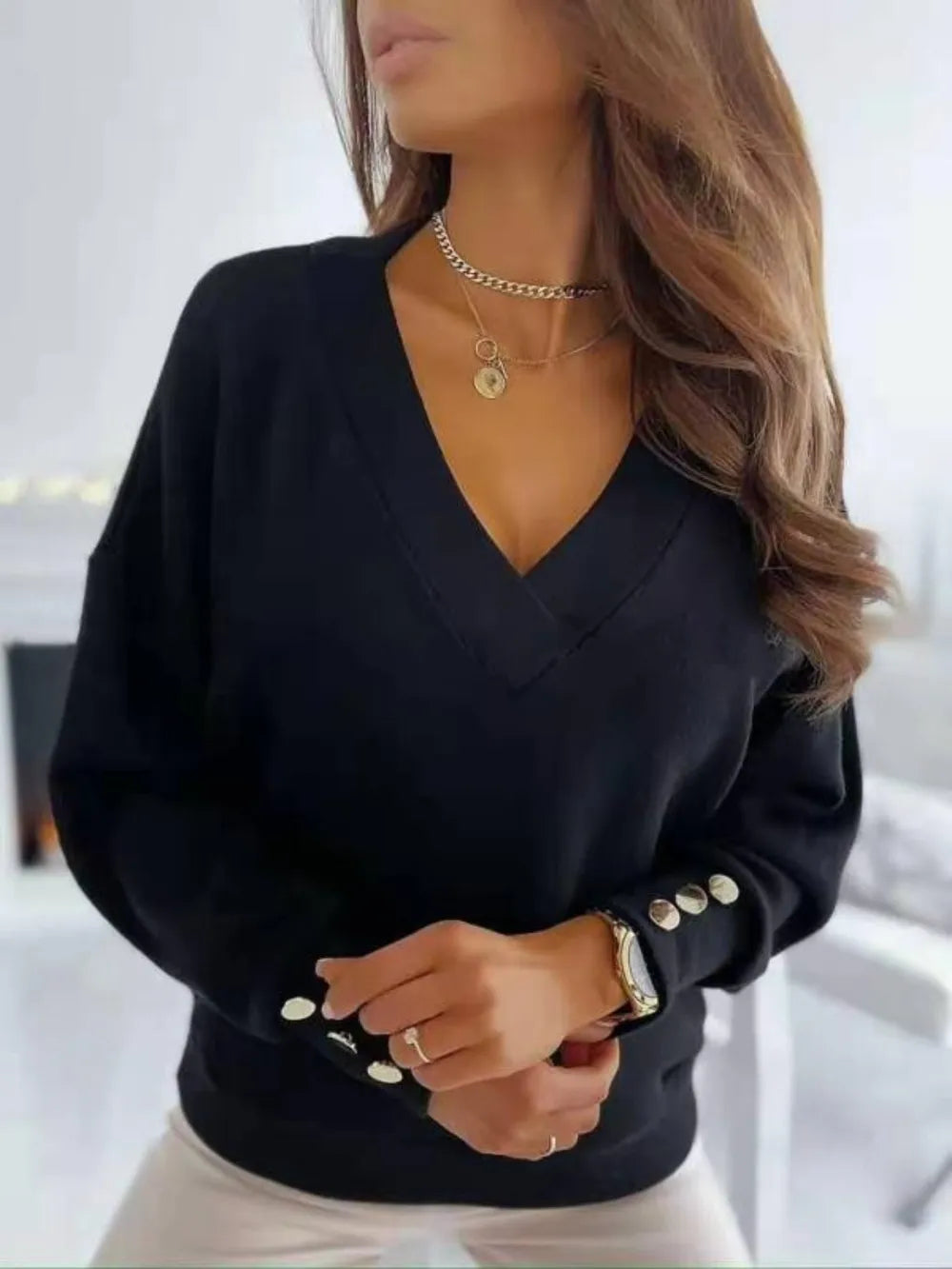 V-Neck Long Sleeve Women's Sweatshirt