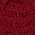C.C Cable Knit Beanie with Matching Faux Fur Pom - Burgundy