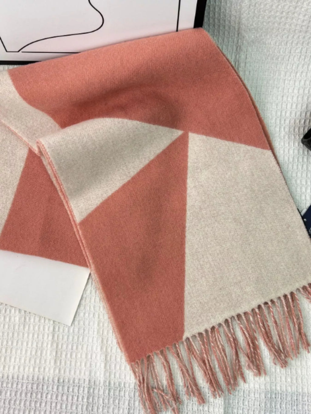 Wool Fringe Color Block Scarf Soft Warm Winter Accessory