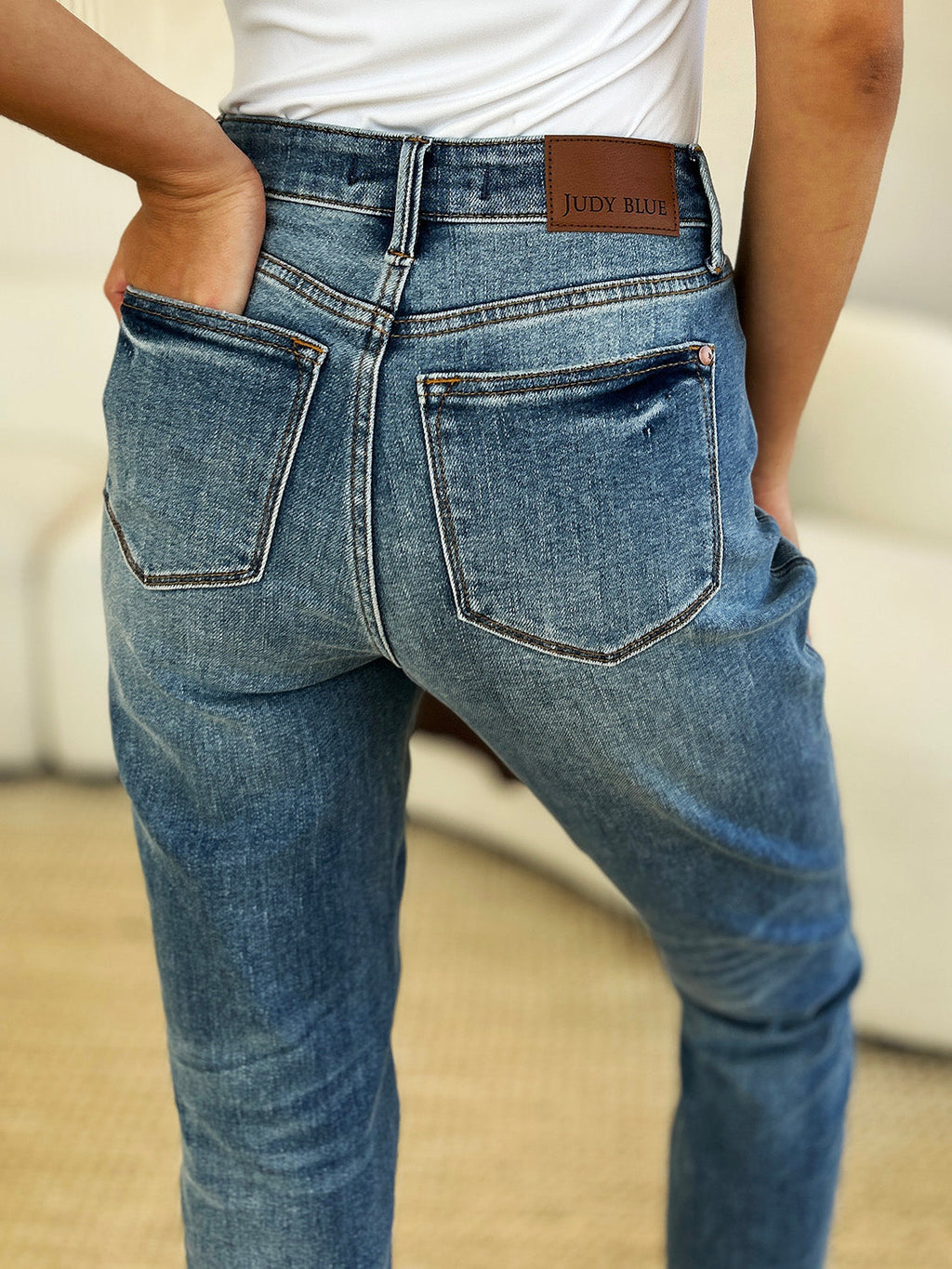 Judy Blue Full Size Mid Rise Rigid Jeans With Magic Release Hem For Women Size Down Friendly