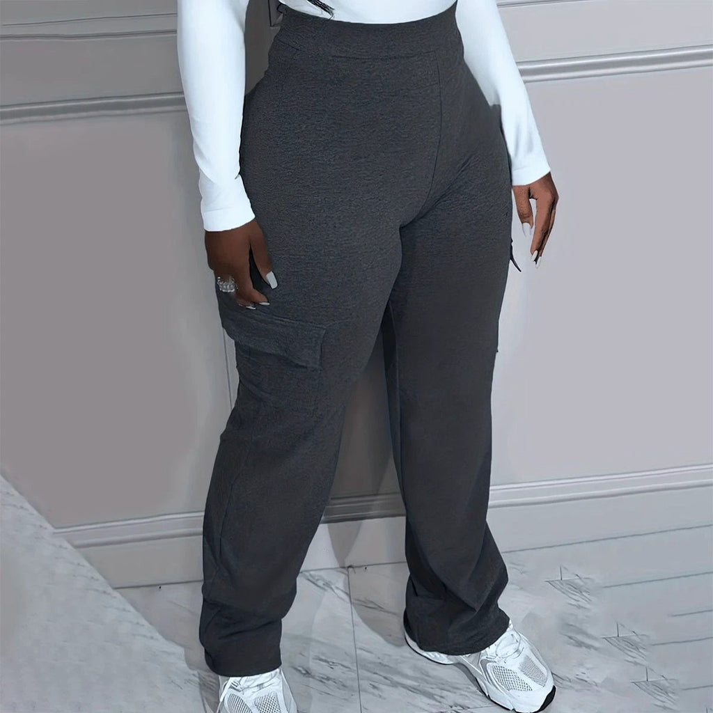 Plus Size Solid Color Simple cargo  Knitted Women's Trousers