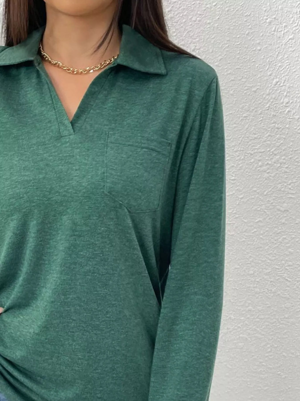 Women's Long Sleeve Polo Shirt Casual V-Neck Pullover Top
