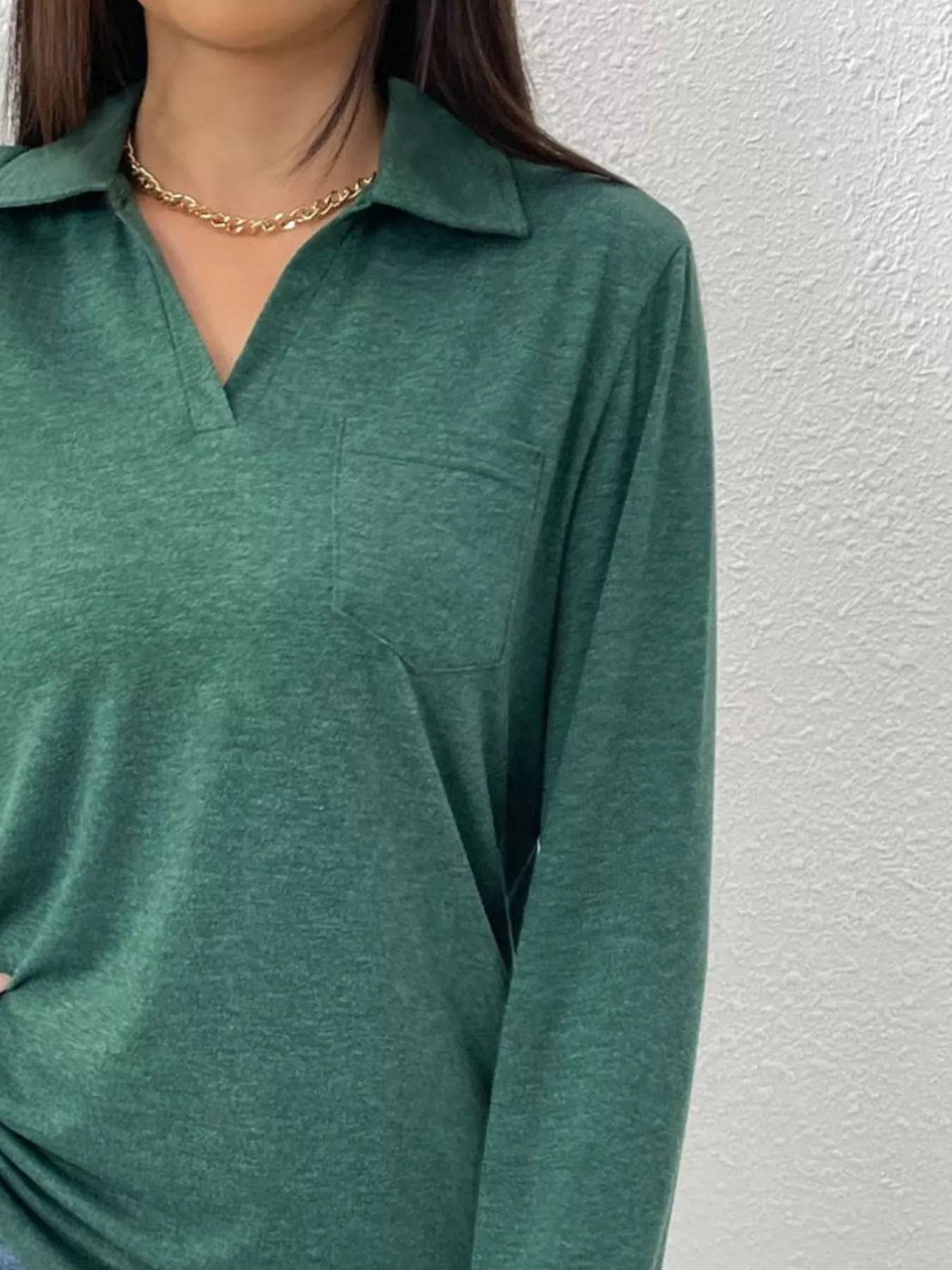 Women's Long Sleeve Polo Shirt Casual V-Neck Pullover Top
