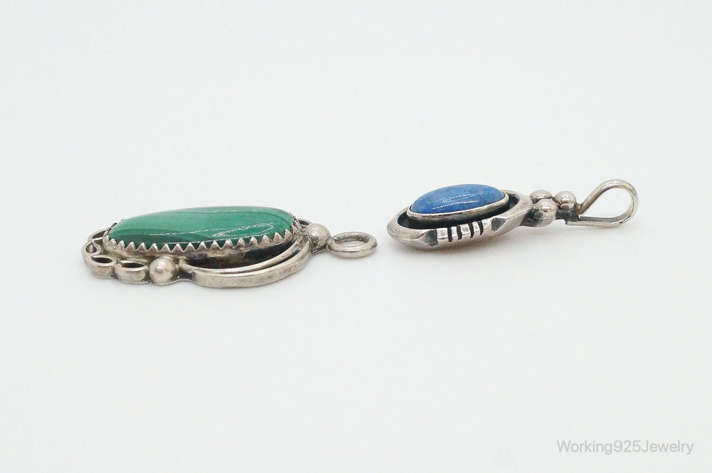 Vintage Native American Malachite Lapis Lazuli Sterling Silver Charm Pendants