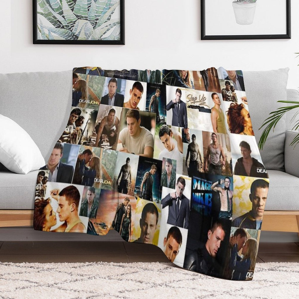 Channing Tatum Seamless Squarish Photo Collage Throw Blanket
