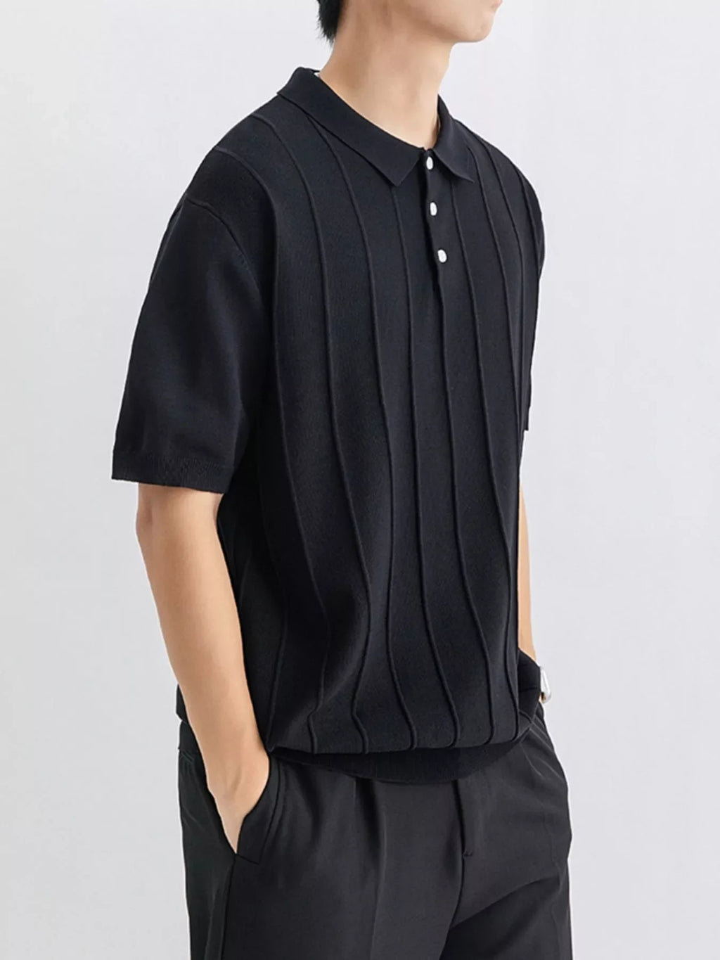 Men's Plus Size Textured Knit Short Sleeve Polo