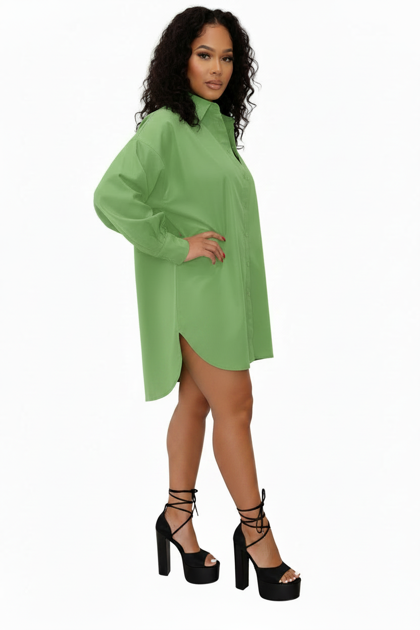 Green Long Sleeve Shirt Dress