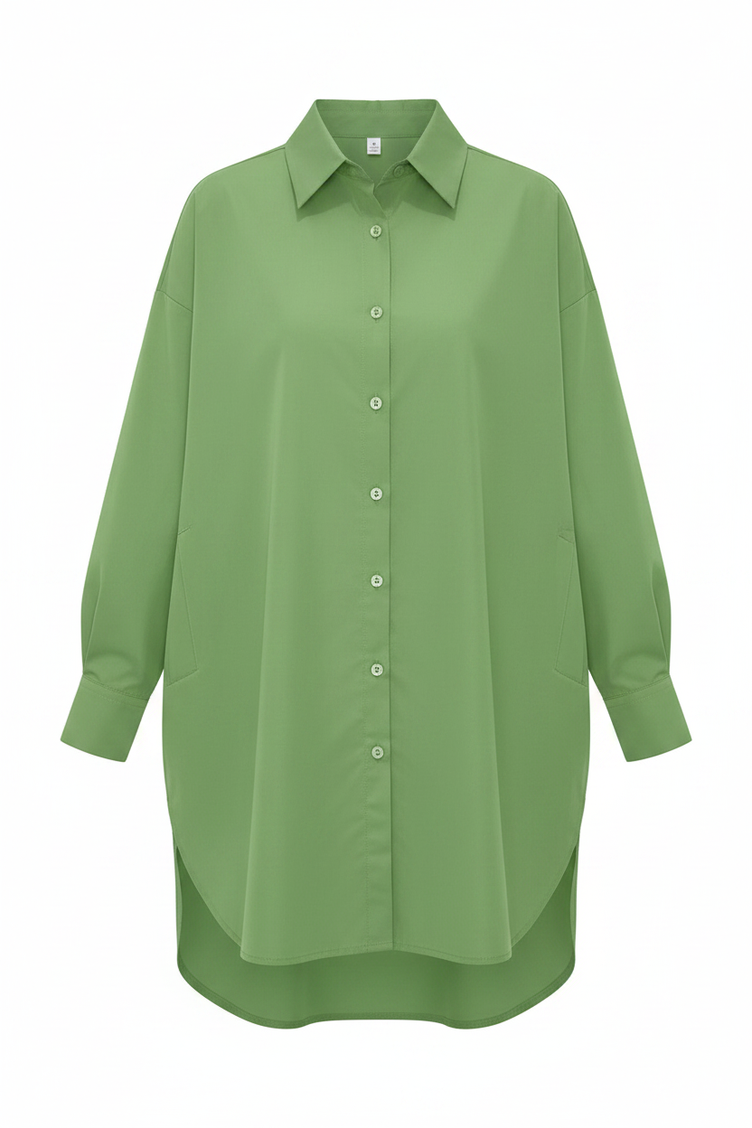 Green Long Sleeve Shirt Dress