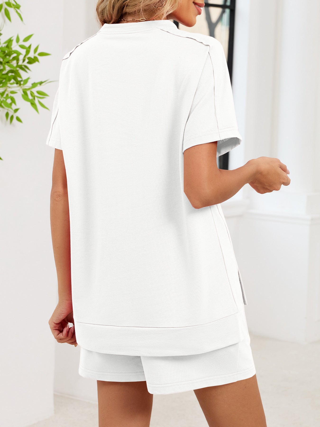 Women's Round Neck Short Sleeve T-Shirt and Shorts Lounge Set