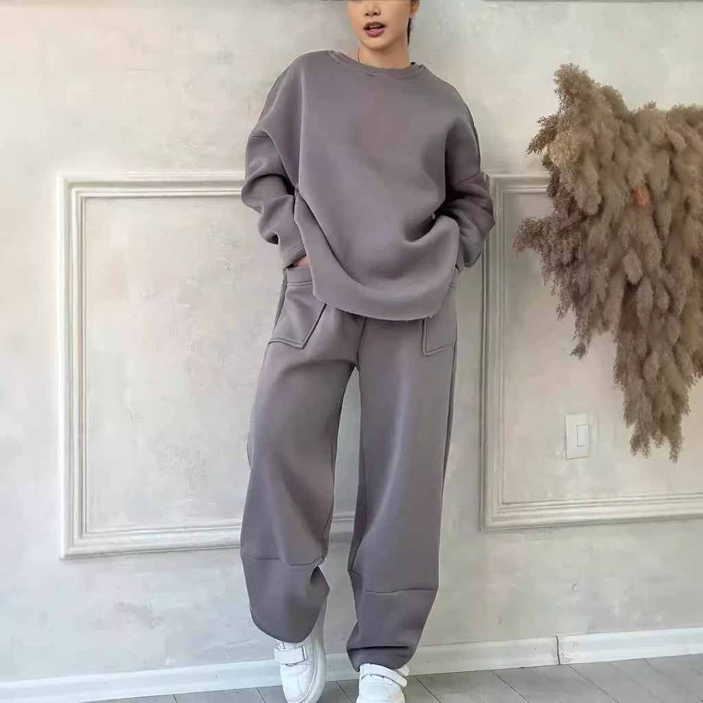Women's Autumn And Winter Casual Loose Round Neck Long-sleeved Sweater Trousers Suit