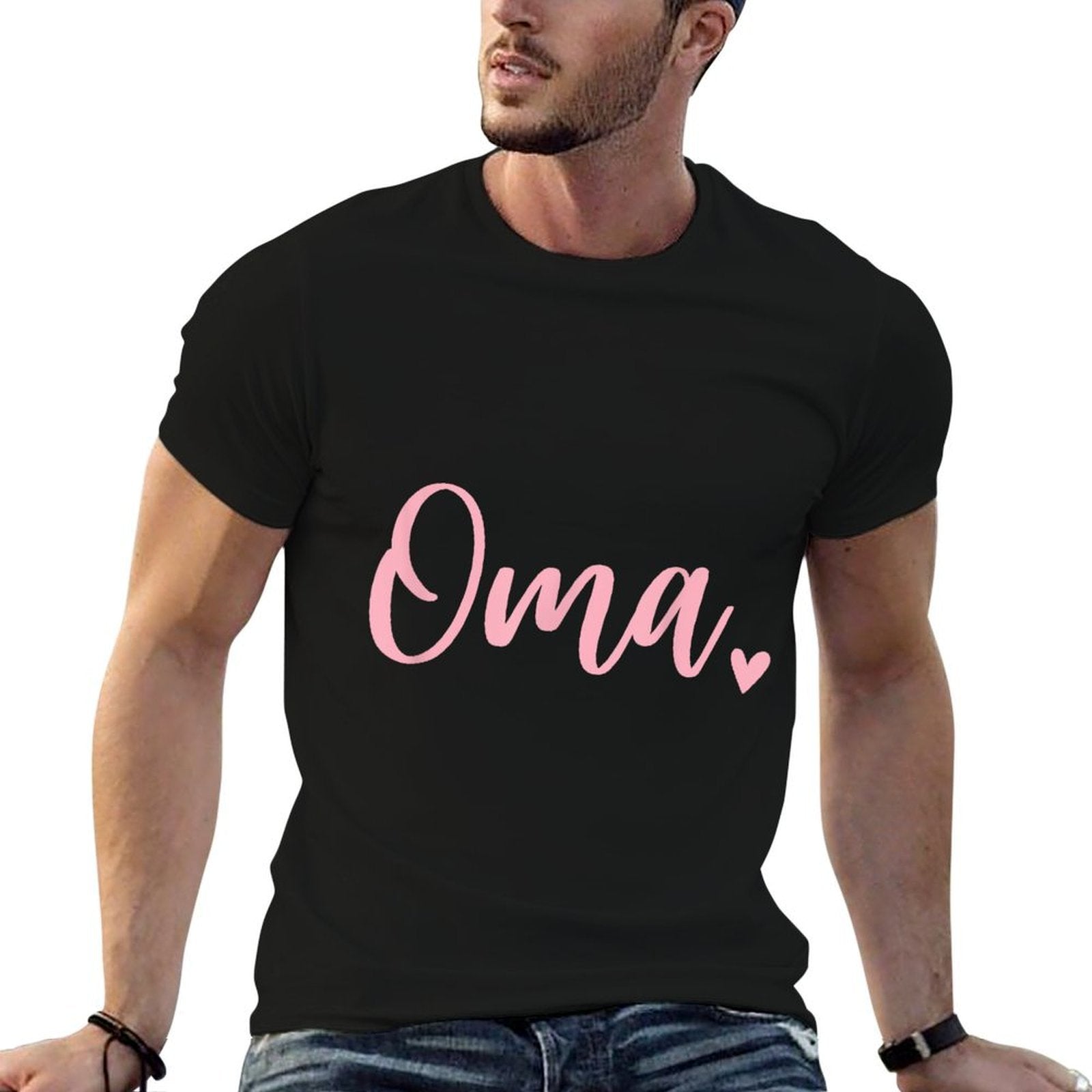 Oma Cute Heart Grandma Womens Pink  Tagless Design T-Shirt