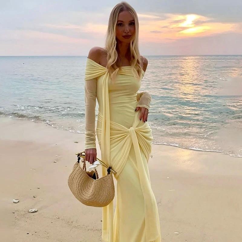 Women's Off-shoulder Slim-fit Lace Up Dress