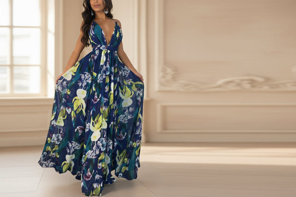 Sleeveless Print Boho Maxi Dress
