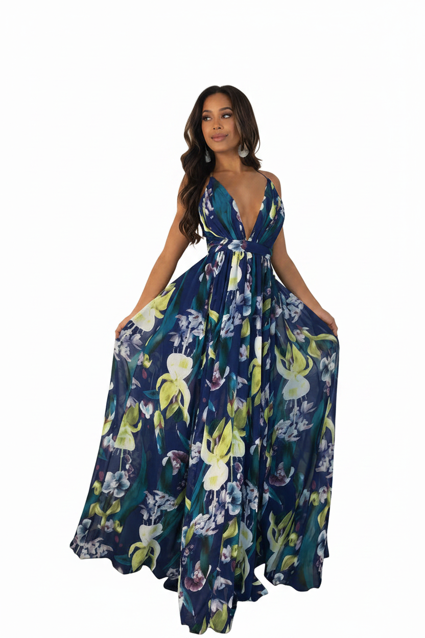 Sleeveless Print Boho Maxi Dress