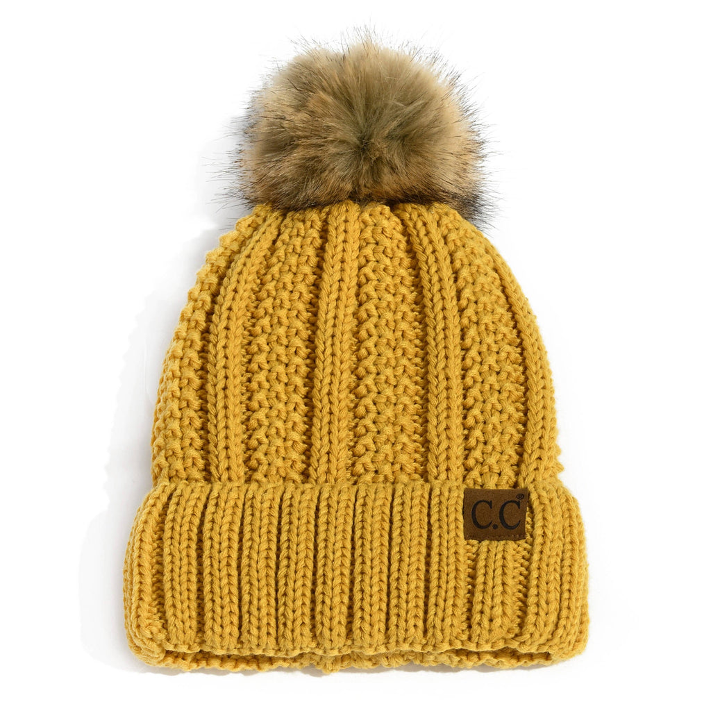 C.C Luxe Fleece-Lined Beanie with Bold Faux Fur Pom
