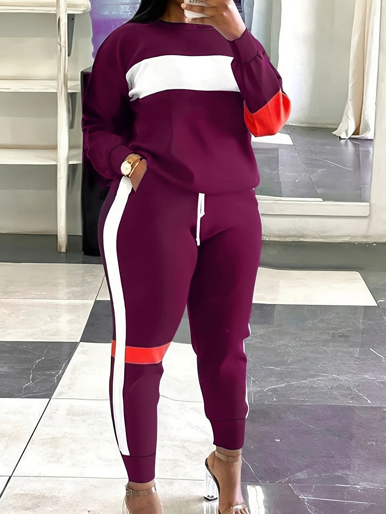 Fashion Cool Contrast Color Plus Size Suit Women