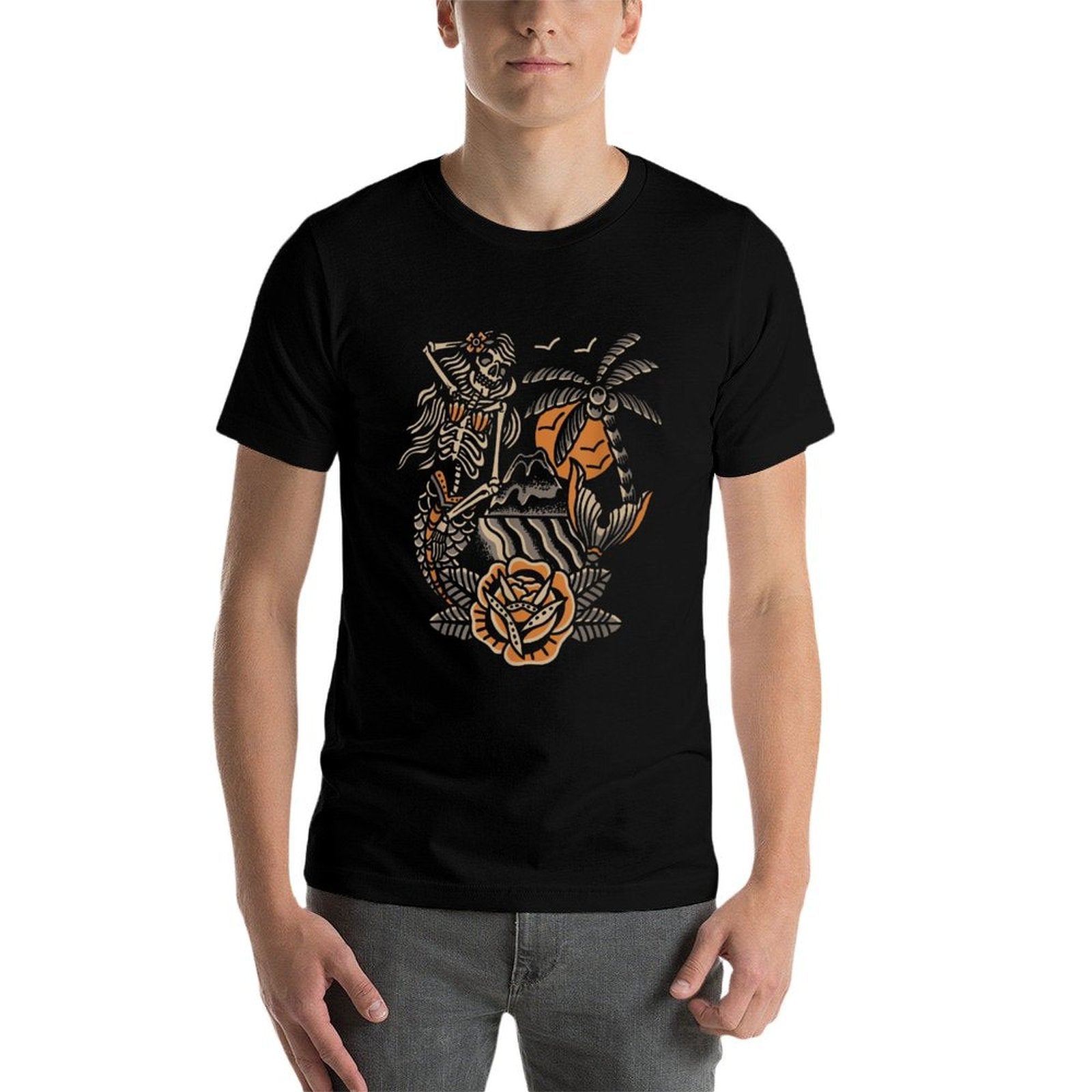 Mermaid Skeleton Traditional Tattoo Old School Tattoo Flash  Polyester Blend T-Shirt