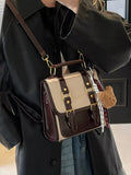 Two-Tone Brown and Beige Small Buckle Flap Backpack