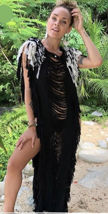 Handmade Frayed Maxi Beach Dress ANNA BARBAS Swim Cover Up, more colors
