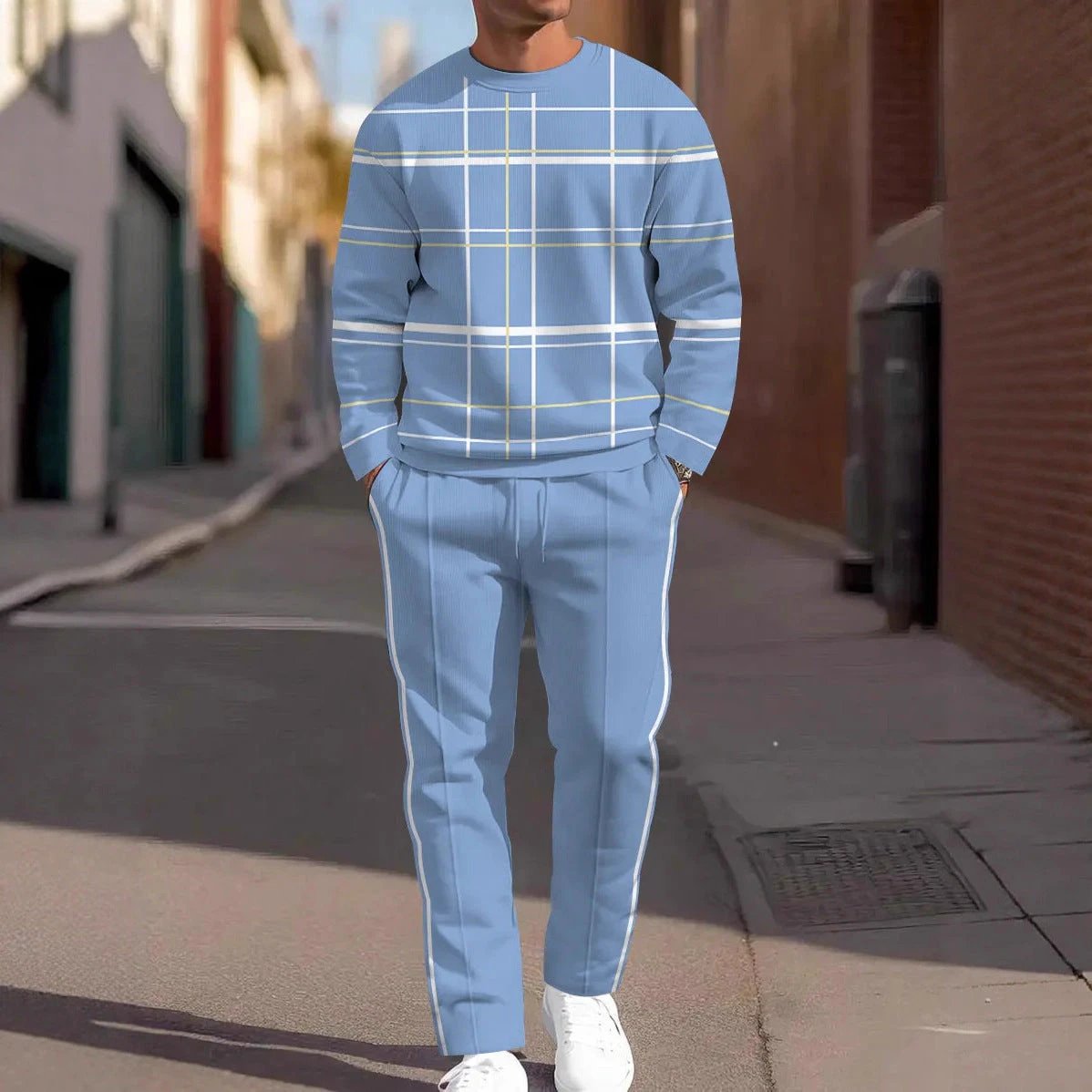 Men's Round Neck Loose Sweatshirt And Sweatpants Set