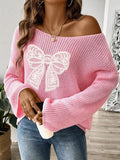 Bow Boat Neck Sweater - Long Sleeve Women's Pullover