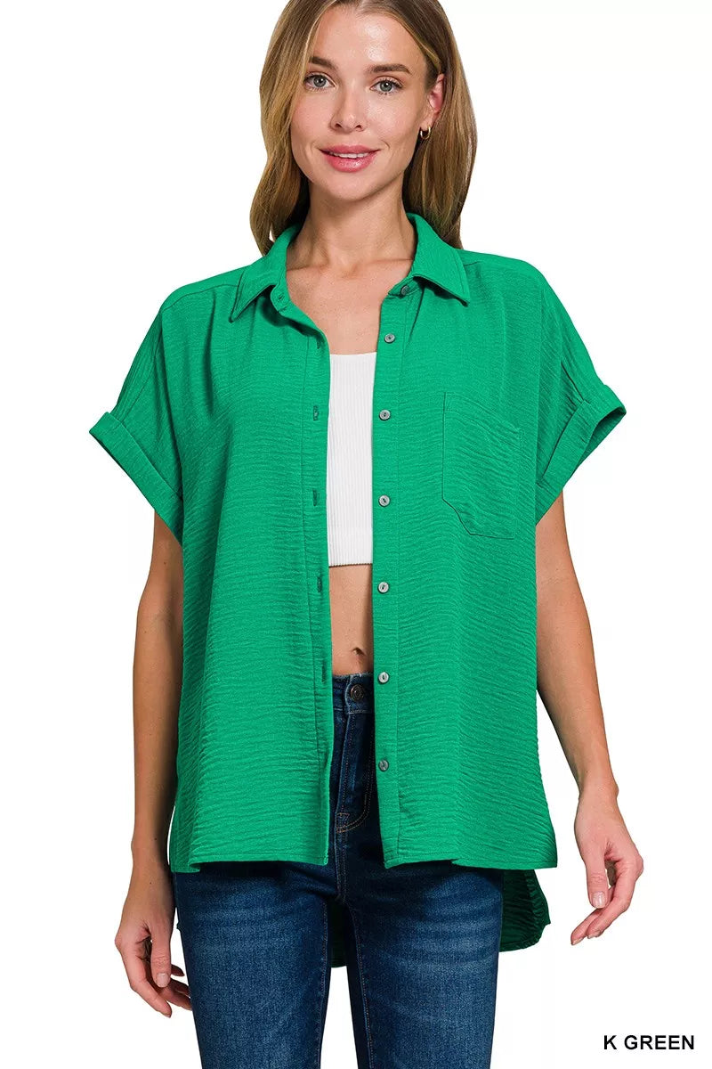 Zenana Woven Airflow Button Down Shirt