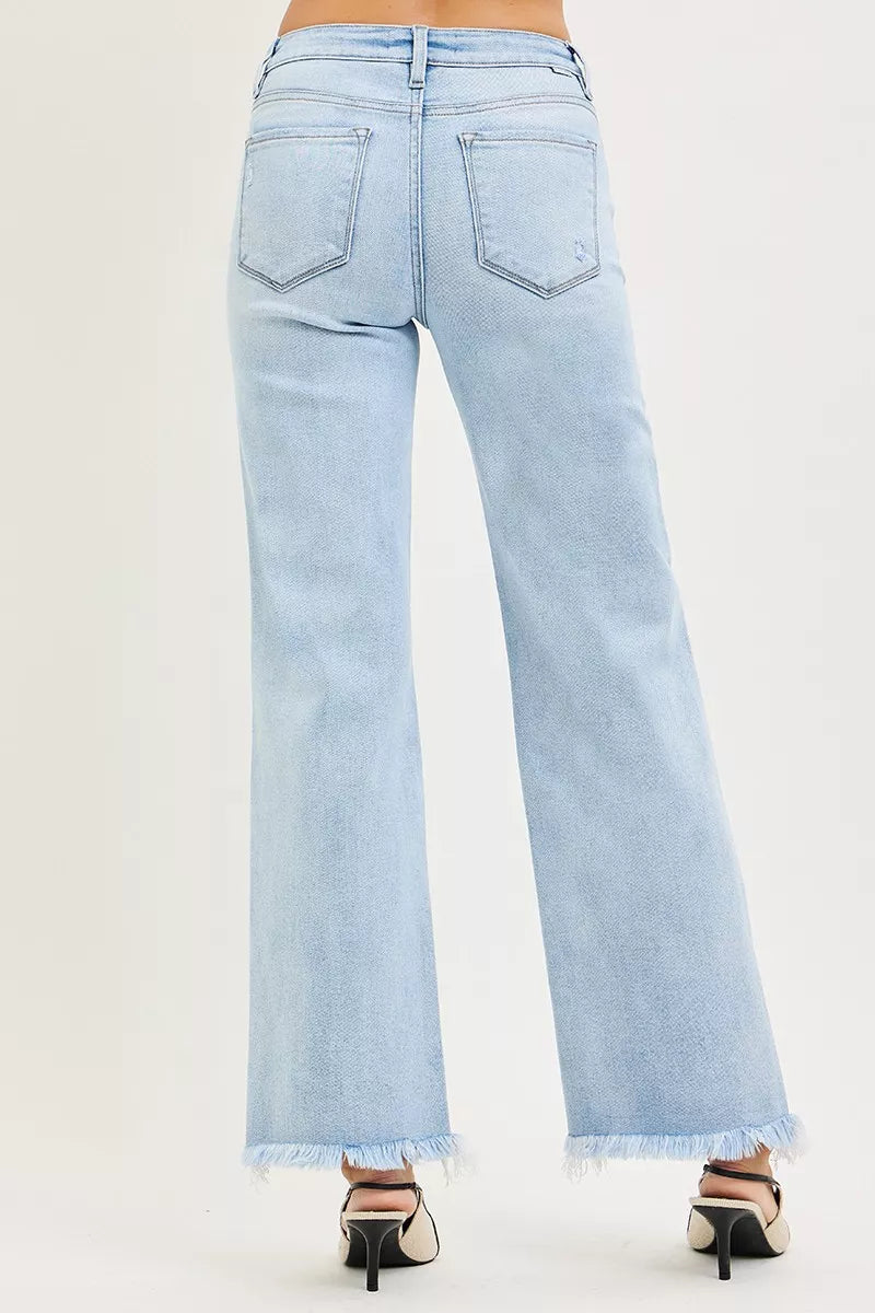 RISEN Tummy Control Jeans For Women Mid Rise Ankle Straight Fray Hem Flattering Comfortable Fit