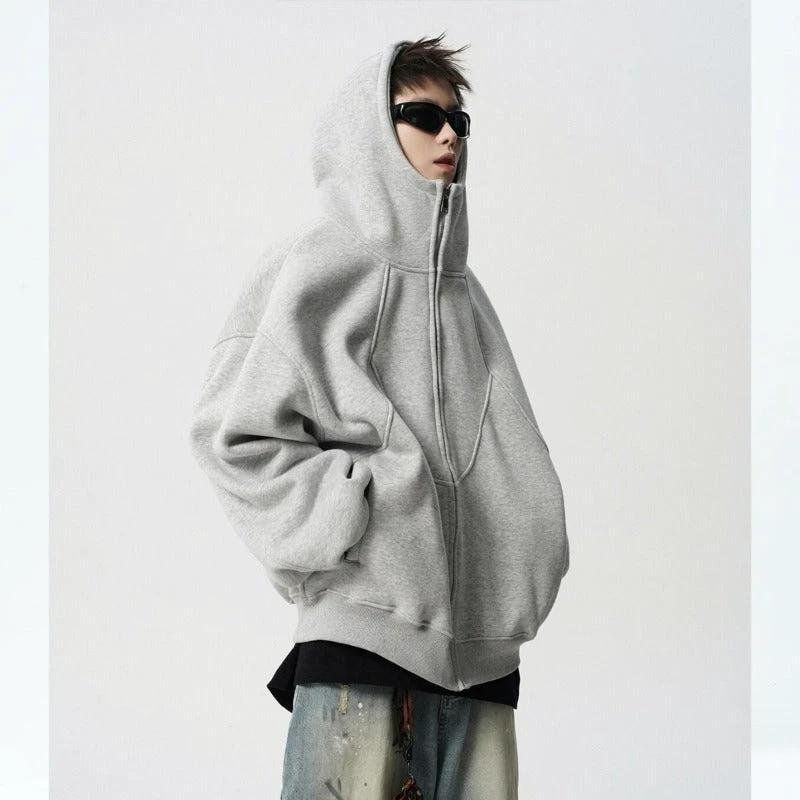 Men's Loose Design Stitching Zip-up Hooded Sweater