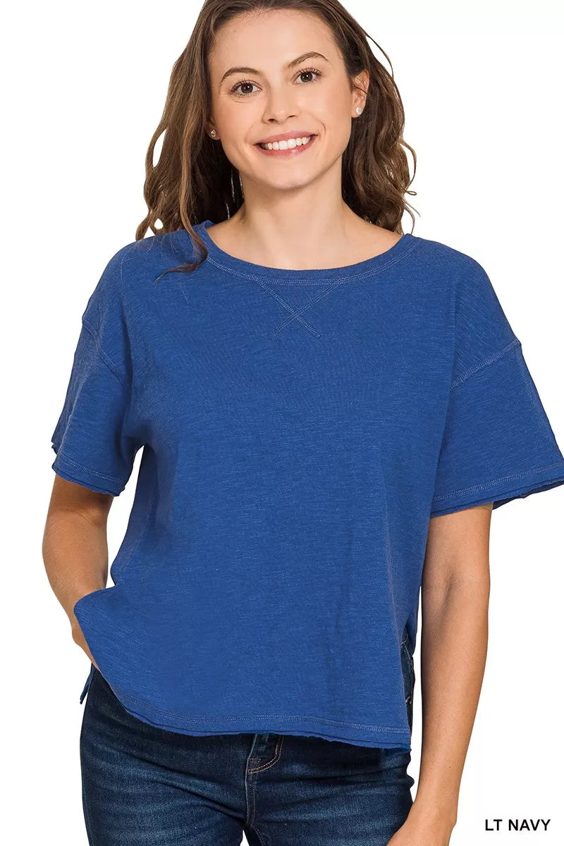 Zenana Cotton Slub Short Sleeve Tee - Relaxed Fit